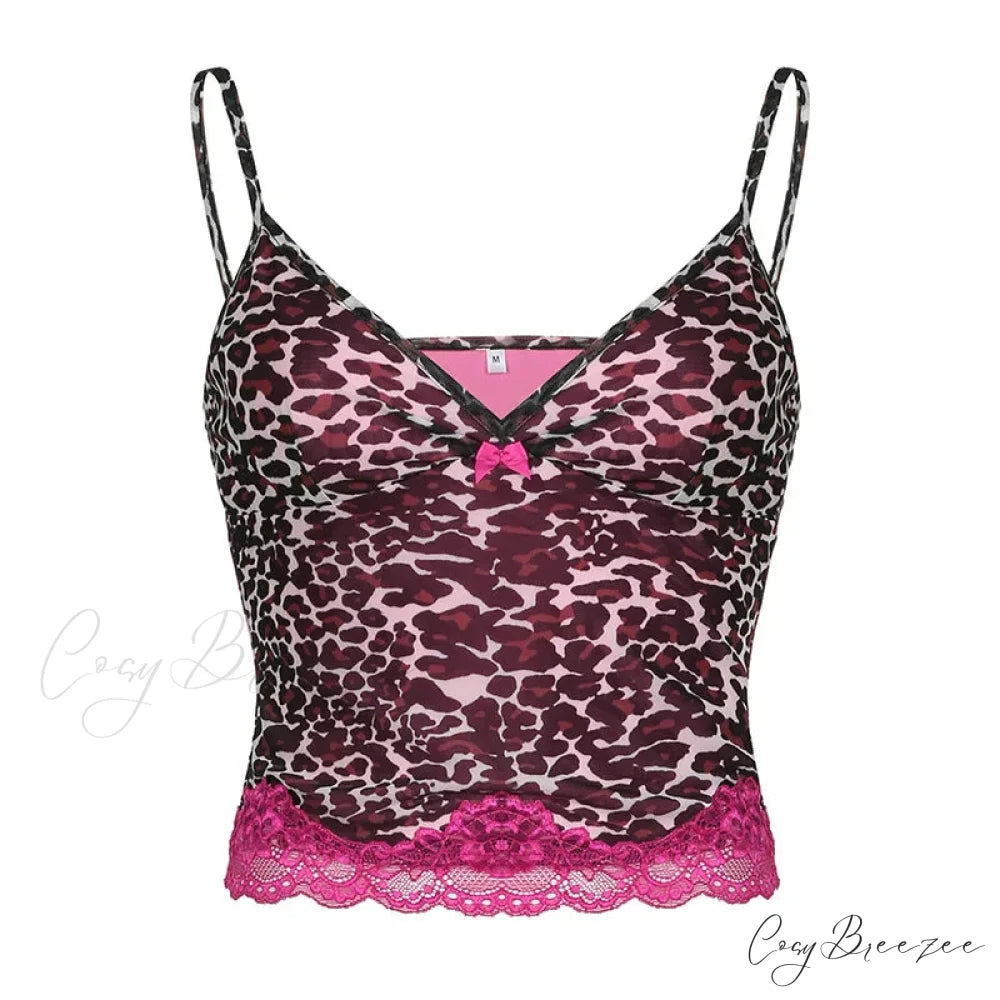Pink Leopard Print Charming Sheer Cami Top Pink / S
