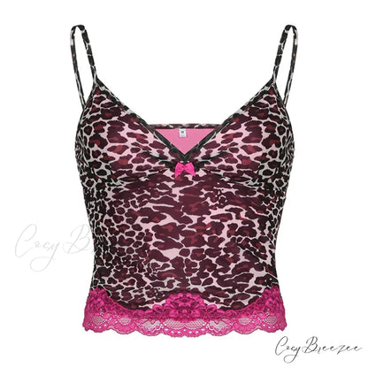 Pink Leopard Print Charming Sheer Cami Top Pink / S