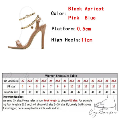 Pink Patent Leather Summer Women’s Sandals with Metal Chain Ankle Strap and Stiletto Heels