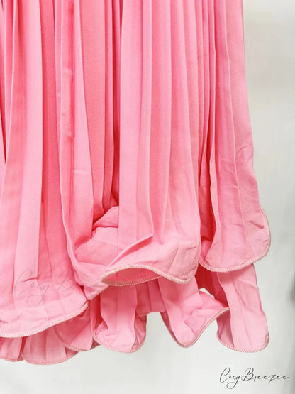 Pink Pleated Stylish Frill Mini Skirt