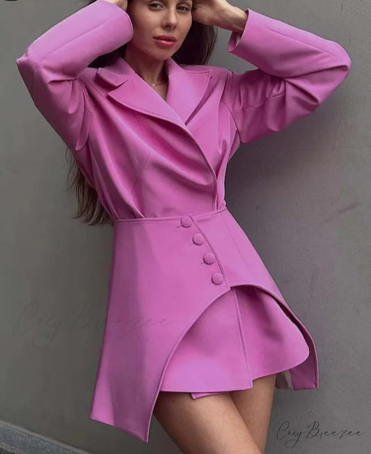 Pink Turn Down Collar Mini Office Set Pink / S officetwopieceset-250223
