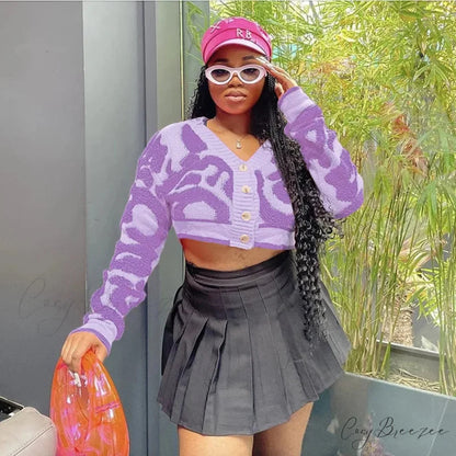 Pink Y2K Urban Knit Cardigan Purple / S cardigans-241228