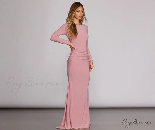 Piper Ruched Stylish Open Back Gown MAUVE / M