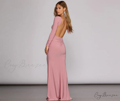 Piper Ruched Stylish Open Back Gown MAUVE / S