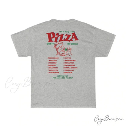 Pizza Back Print Charming Unisex Graphic Tee GRAY / XL