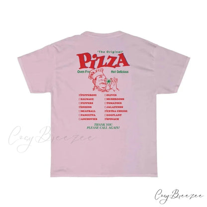 Pizza Back Print Charming Unisex Graphic Tee Pink / XL