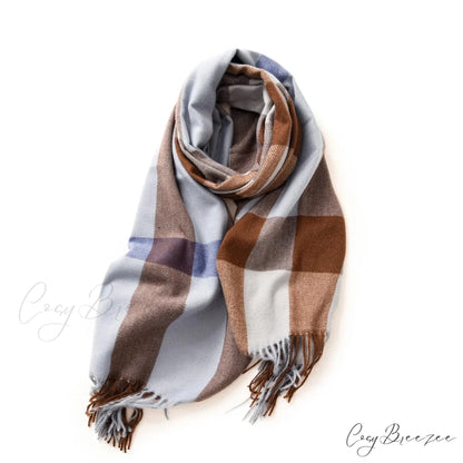 Plaid Blanket Thick Winter Warm Shawl Set Scarf BROWN