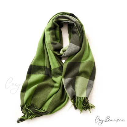 Plaid Blanket Thick Winter Warm Shawl Set Scarf GREEN