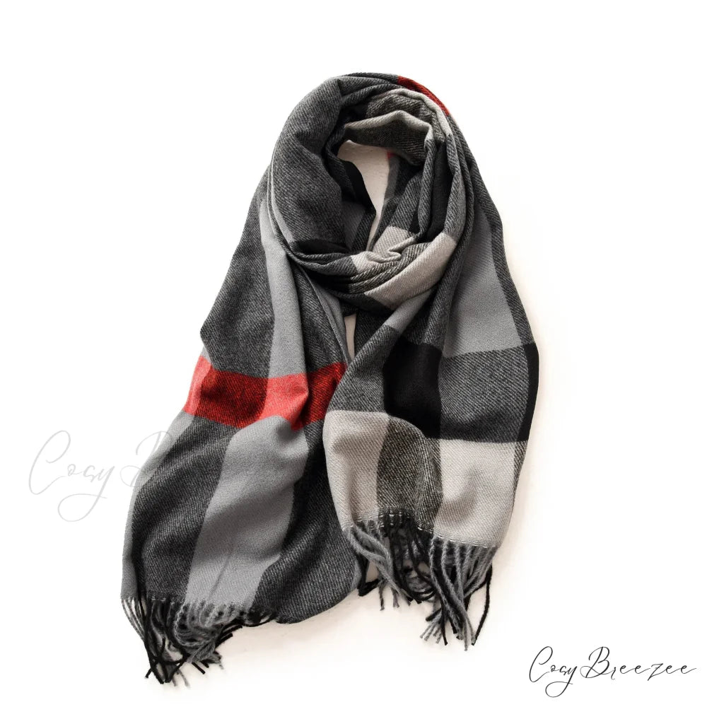 Plaid Blanket Thick Winter Warm Shawl Set Scarf GREY 1