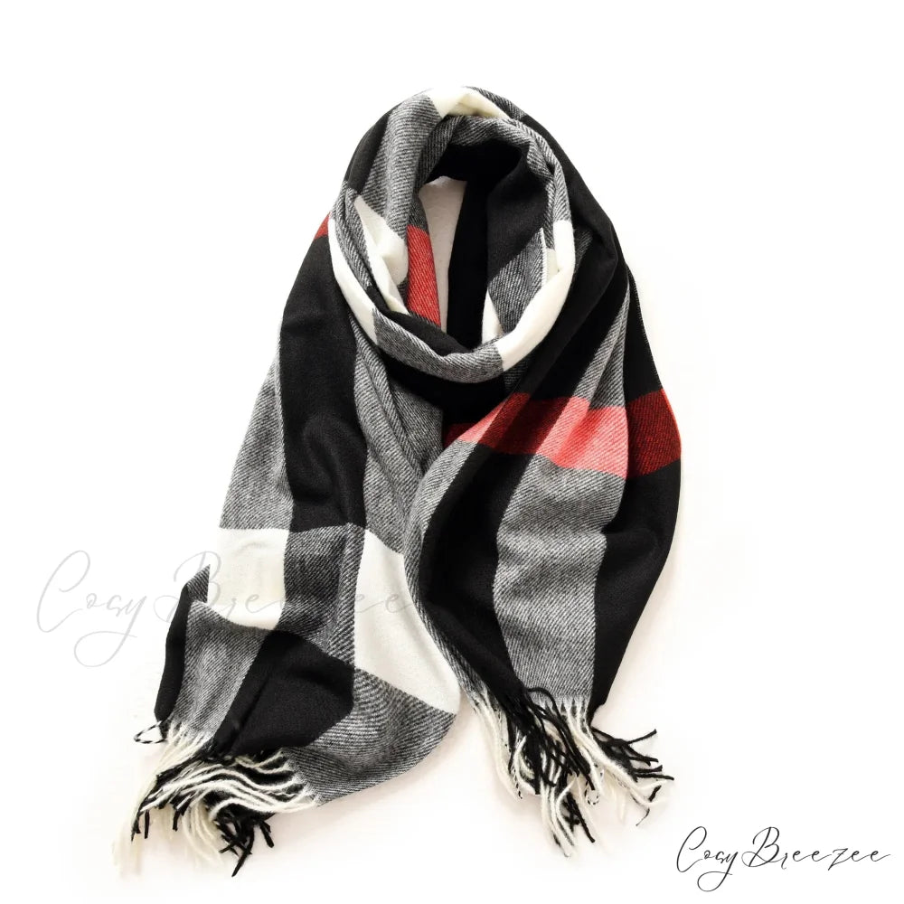 Plaid Blanket Thick Winter Warm Shawl Set Scarf GREY 2