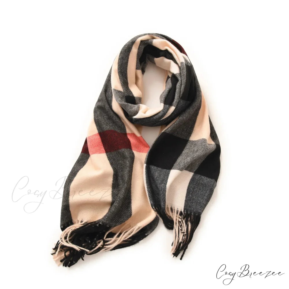 Plaid Blanket Thick Winter Warm Shawl Set Scarf KHAKI