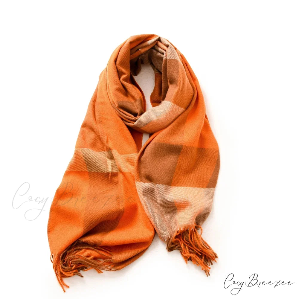 Plaid Blanket Thick Winter Warm Shawl Set Scarf ORANGE