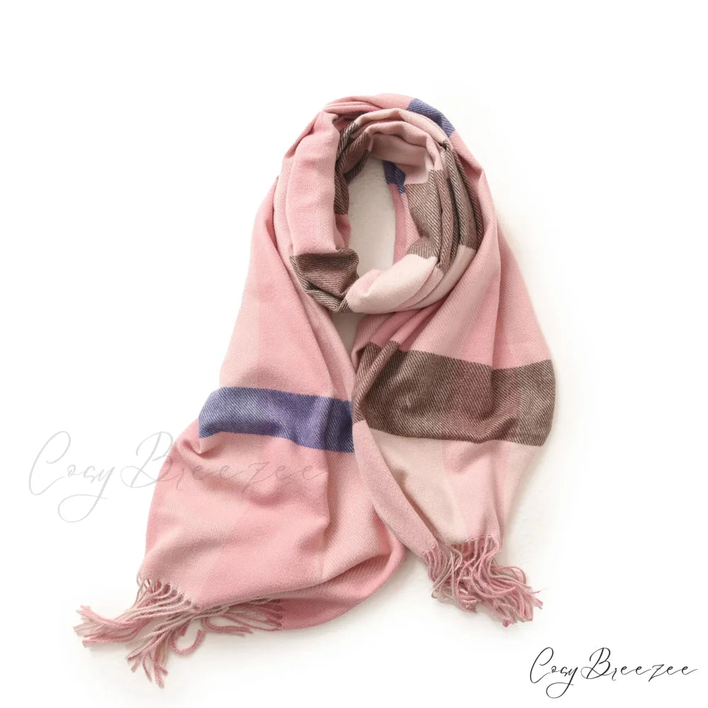 Plaid Blanket Thick Winter Warm Shawl Set Scarf PINK