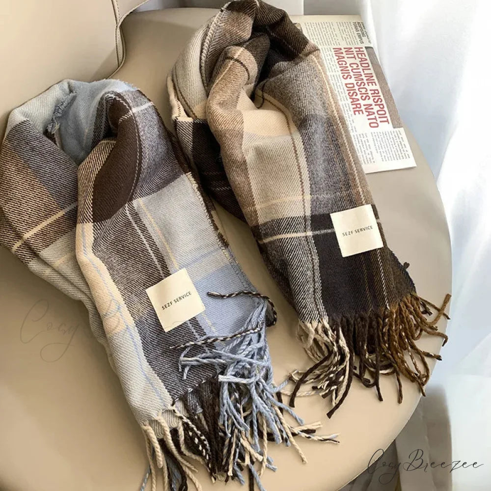 Plaid Cashmere Winter Long Bandana Scarf scarf-241228