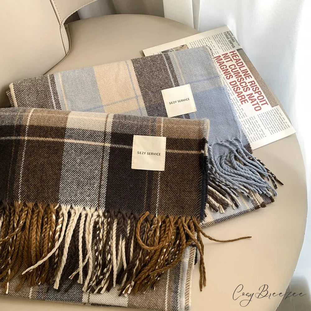 Plaid Cashmere Winter Long Bandana Scarf scarf-241228