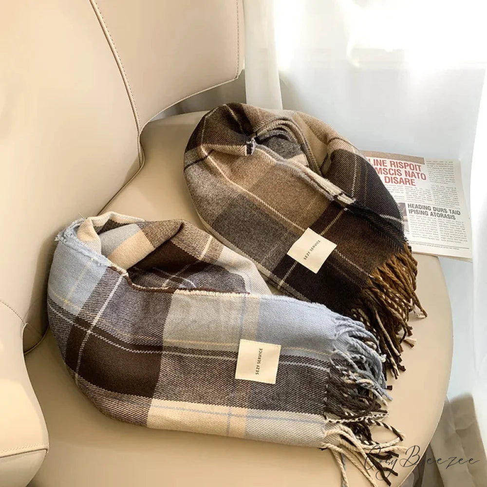 Plaid Cashmere Winter Long Bandana Scarf scarf-241228