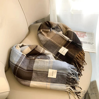 Plaid Cashmere Winter Long Bandana Scarf scarf-241228