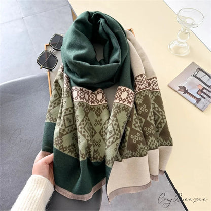 Plaid Cashmere Winter Scarf green scarf-241228
