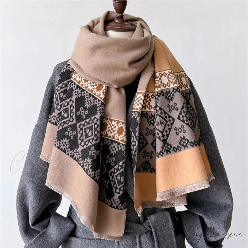 Plaid Cashmere Winter Scarf pink scarf-241228