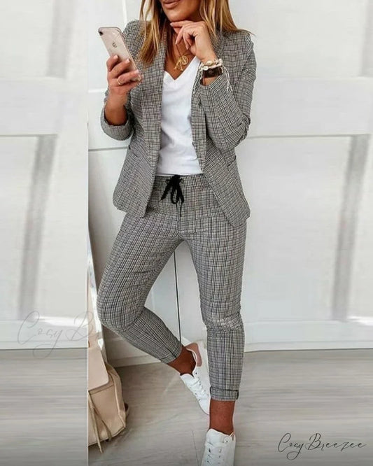Plaid Comfortable Casual Women’s Suit Black / S