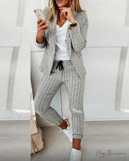Plaid Comfortable Casual Women’s Suit white / S