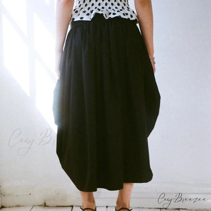 Plaid Drawstring Maxi Skirt Black / S skirts-250223