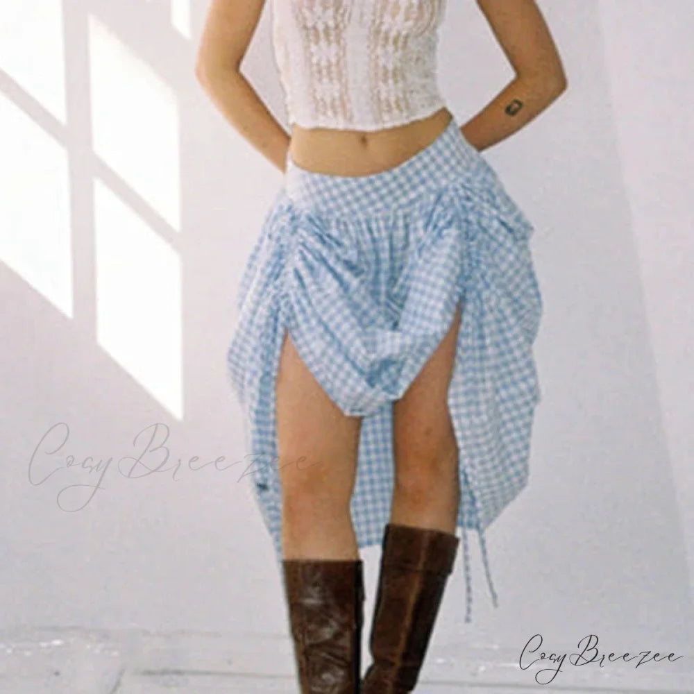 Plaid Drawstring Maxi Skirt skirts-250223