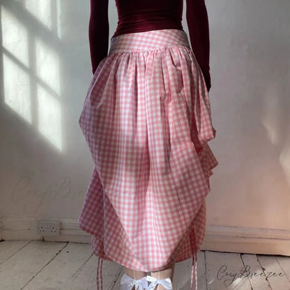 Plaid Drawstring Maxi Skirt skirts-250223