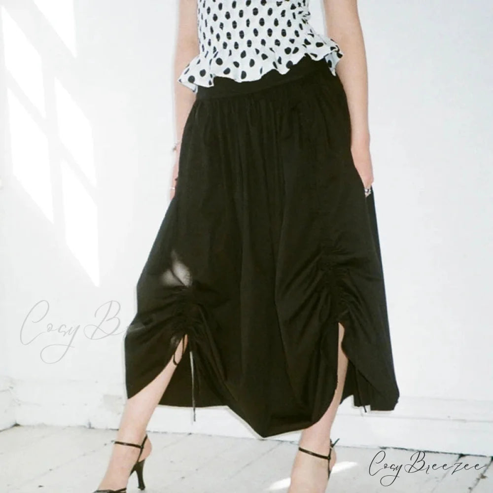 Plaid Drawstring Maxi Skirt skirts-250223
