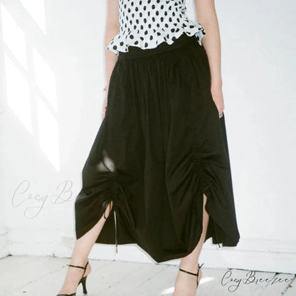 Plaid Drawstring Maxi Skirt skirts-250223