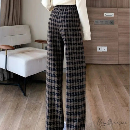 Plaid Drawstring Relaxed Wide Leg Pants pants-241228