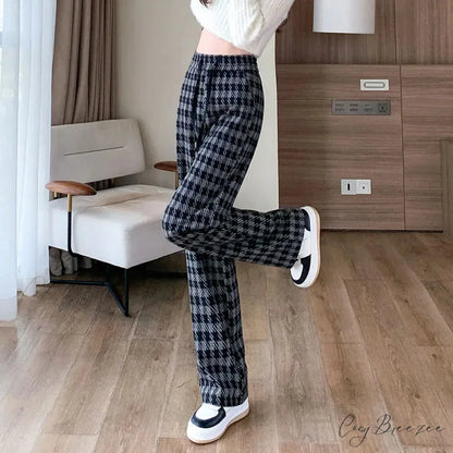 Plaid Drawstring Relaxed Wide Leg Pants Blue / S pants-241228