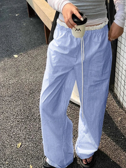 Plaid Elevated-Waist Straight Spacious Nightwear Pant pant-250223
