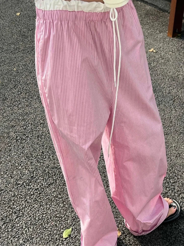 Plaid Elevated-Waist Straight Spacious Nightwear Pant pant-250223