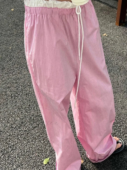 Plaid Elevated-Waist Straight Spacious Nightwear Pant pant-250223