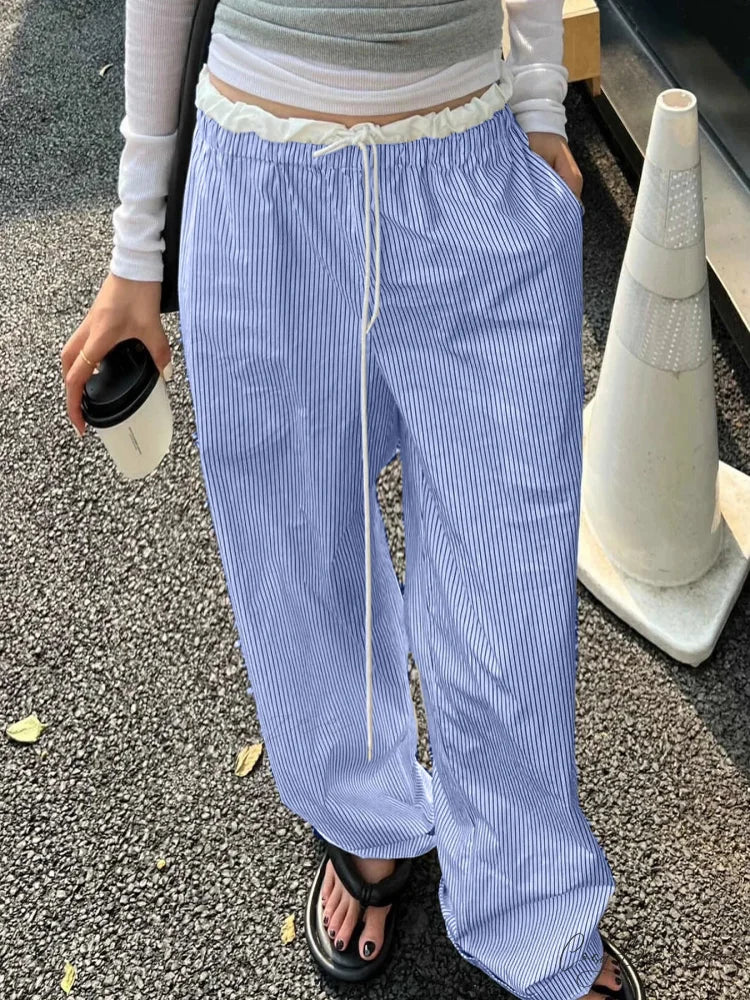 Plaid Elevated-Waist Straight Spacious Nightwear Pant pant-250223