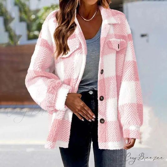 Plaid for Casual Coat Wear Pink / S