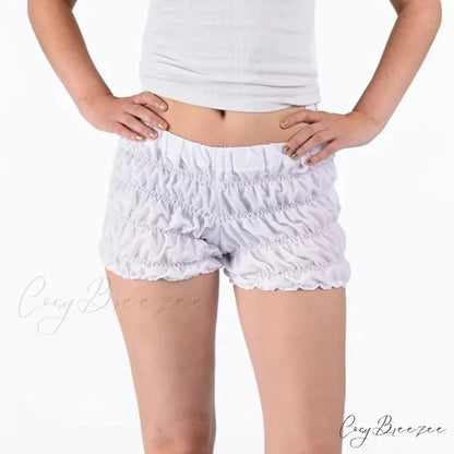 Plaid Frill Tiered Low-Rise Shorts white / S short-250223