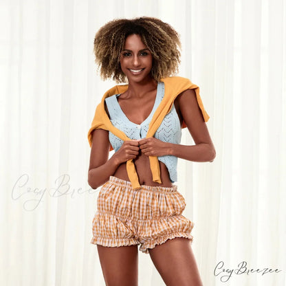 Plaid Frill Tiered Ruffle Shorts short-250223