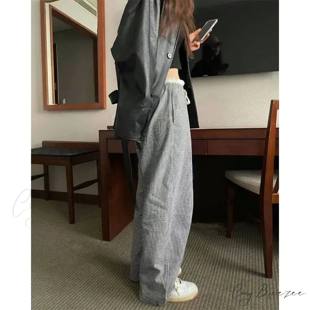Plaid High Waist Baggy Pants pants-241228