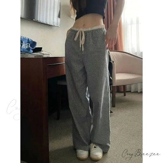 Plaid High Waist Baggy Pants grey / S pants-241228