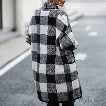 Plaid Knitted Cardigan