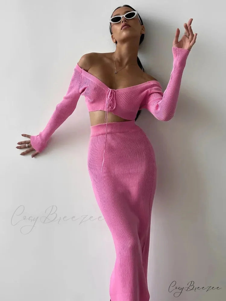 Plaid Knitted Maxi Dress Pink / S