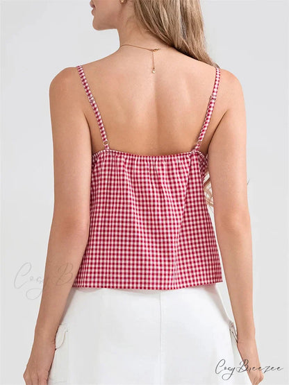 Plaid Lace Trim Spaghetti Strap Tank Crop Top croptop-250126