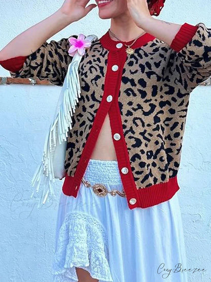 Plaid Lantern Sleeve Knit Cardigan cardigans-241228