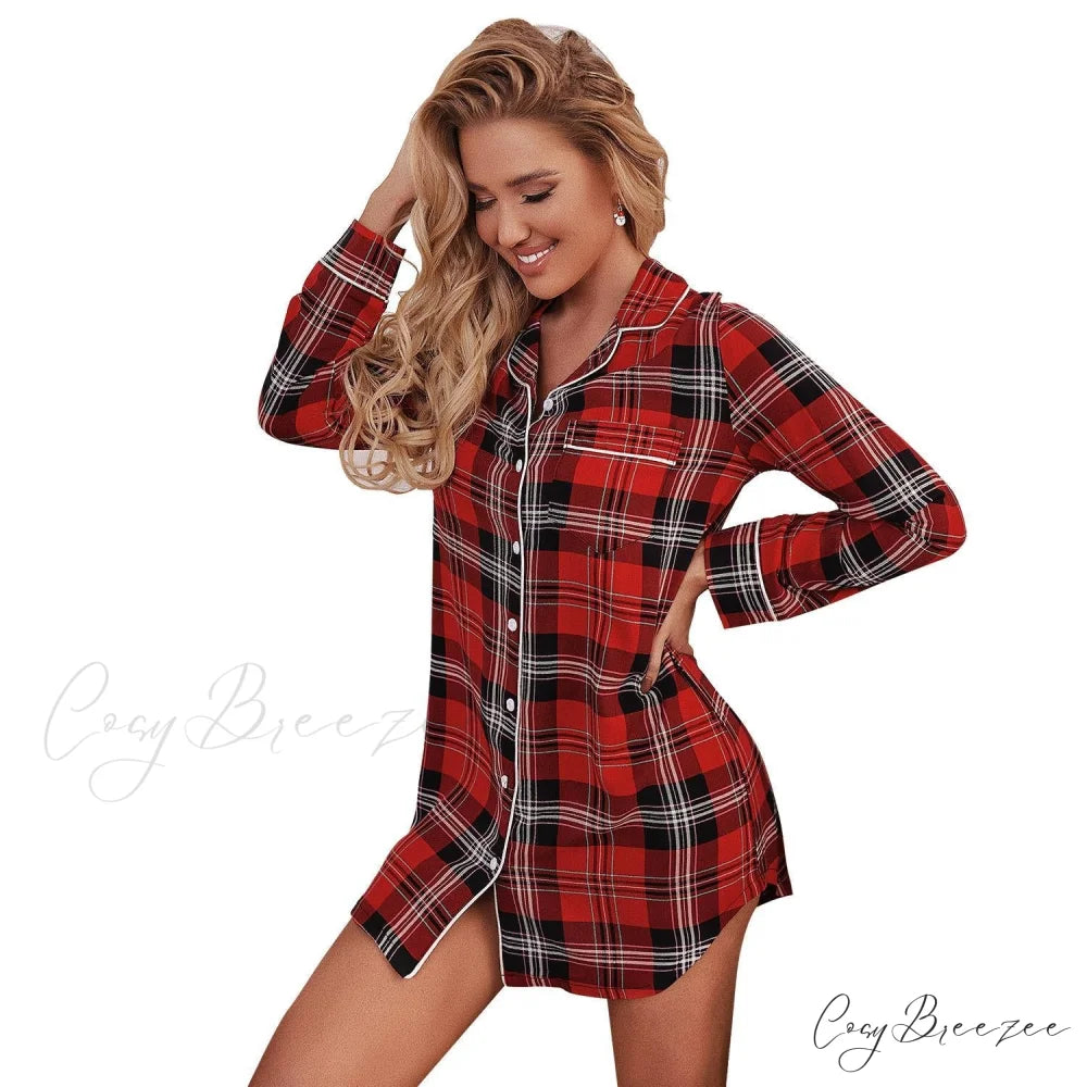 Plaid Long-Sleeve Sleep Suit