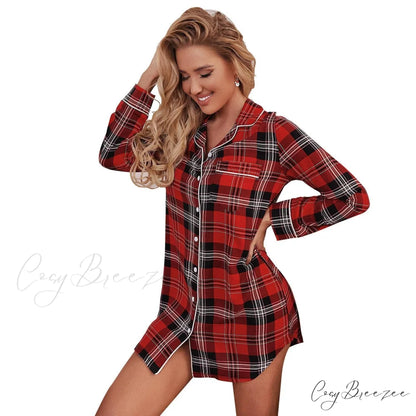 Plaid Long-Sleeve Sleep Suit