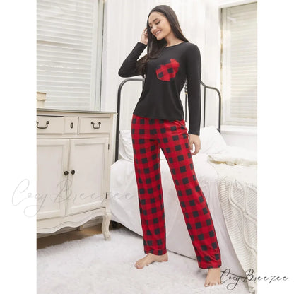 Plaid Long-Sleeve Sleepwear Suit