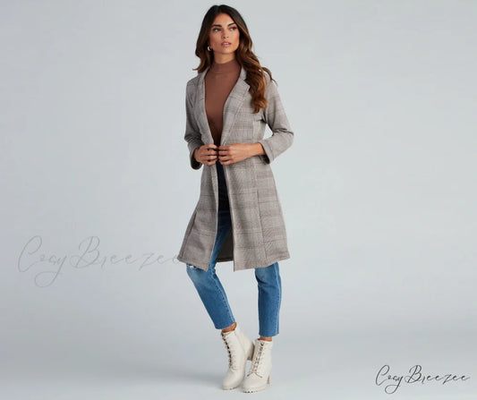 Plaid Longline Blazer by City Chic BROWN / XS
