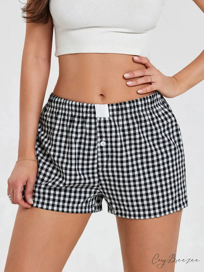 Plaid Loose Lounge Shorts black / S short-250223